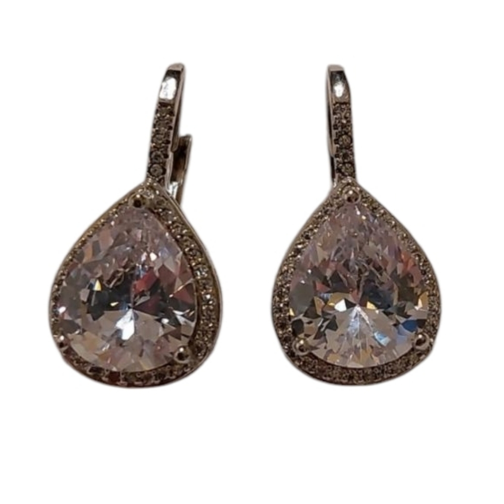 Vintage Rhinestone Halo Pear Shaped Dangle Earrings EUC